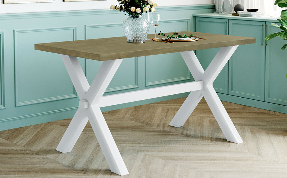 Farmhouse Rustic Wood Kitchen Dining Table with X-shape Legs, Gray