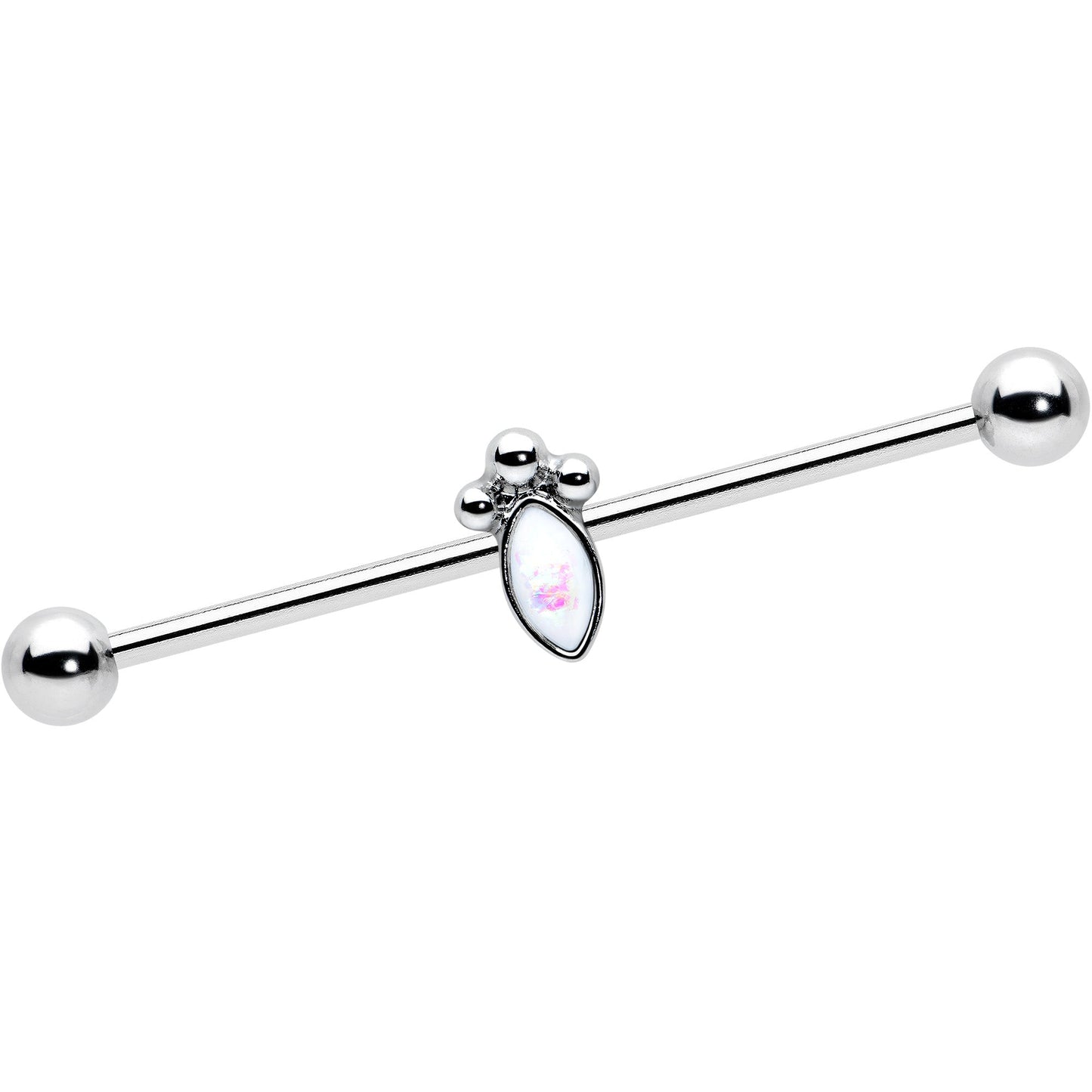 14G White Faux Opal Deco Oval Industrial Barbell 38mm