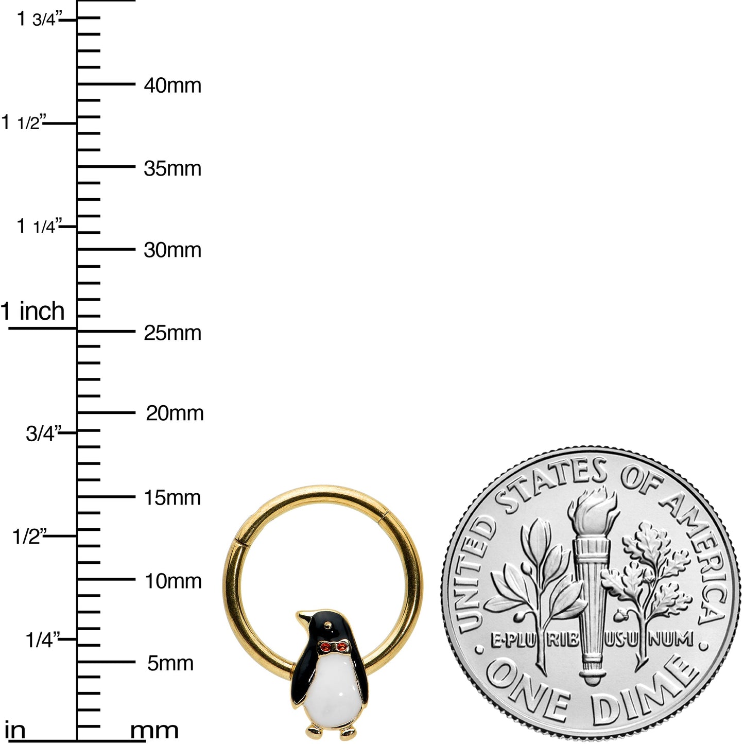 16G 3/8 Red Gem Gold Tone Bow Tie Penguin Hinged Segment Ring