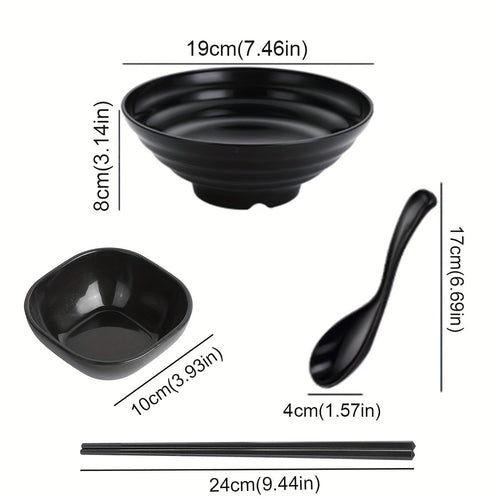 Elegant Ramen Bowl Set with Chopsticks and Saucers