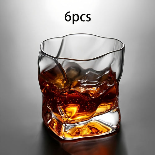 IrregularShaped 6Pack Wavy Whiskey Glasses 280ml LeadFree
