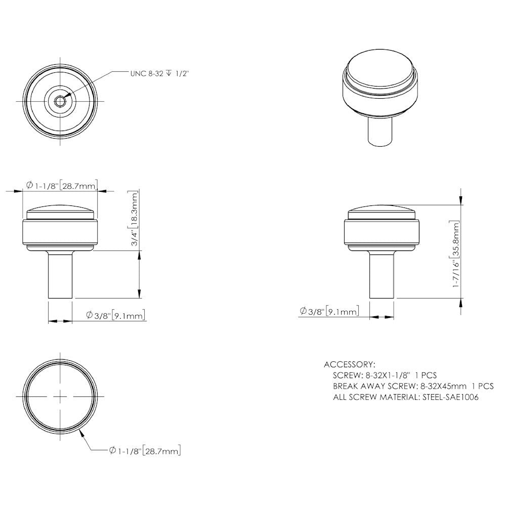 1-1/8" Diameter Satin Nickel Carmen Cabinet Knob