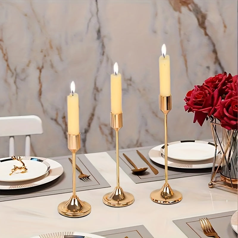 Elegant 3Piece Metal Candle Holders Gold Rose Gold Finish