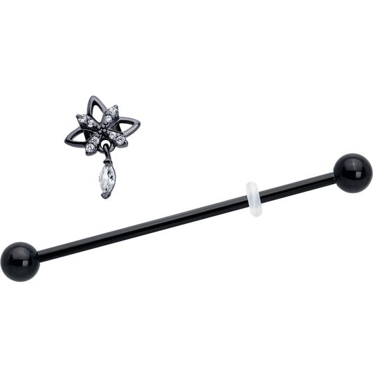 14G Clear CZ Gem Black Gothic Star Dangle Industrial Barbell 38mm