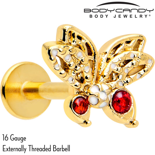 16G Red CZ Gem Gold Tone Drama Butterfly Flat Back Earring
