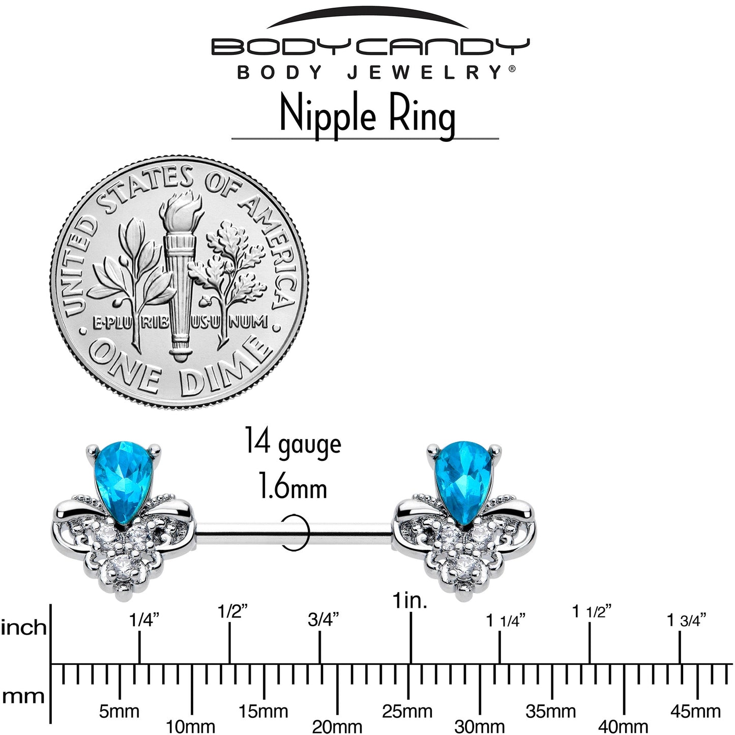 14G 9/16 Blue Gem Style Simplicity Barbell Nipple Ring Set