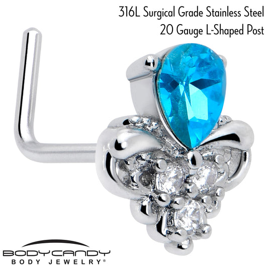 20G 7mm Blue Gem Style Simplicity L Shape Nose Ring