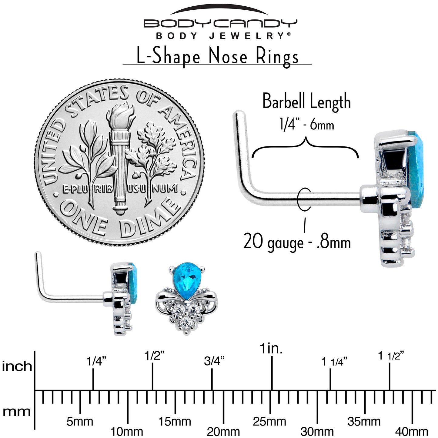 20G 7mm Blue Gem Style Simplicity L Shape Nose Ring