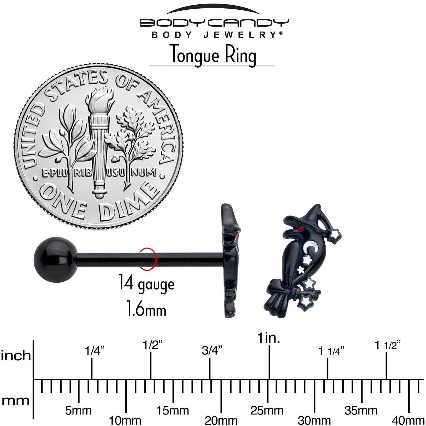 Black Raven Witch Barbell Tongue Ring