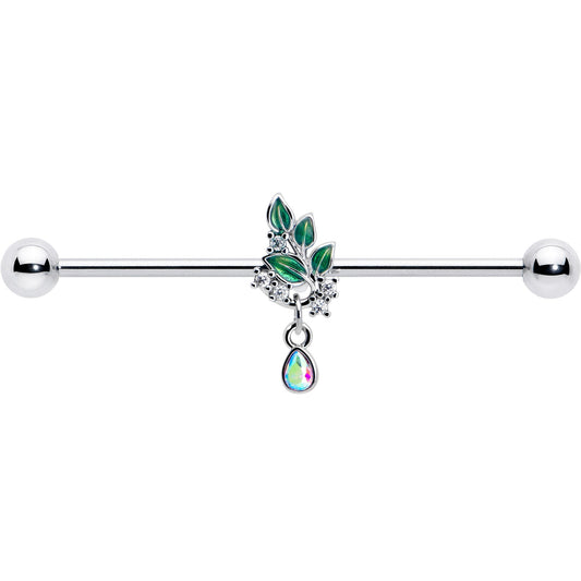 14G Aurora CZ Gem Morning Leaves Dangle Industrial Barbell 38mm