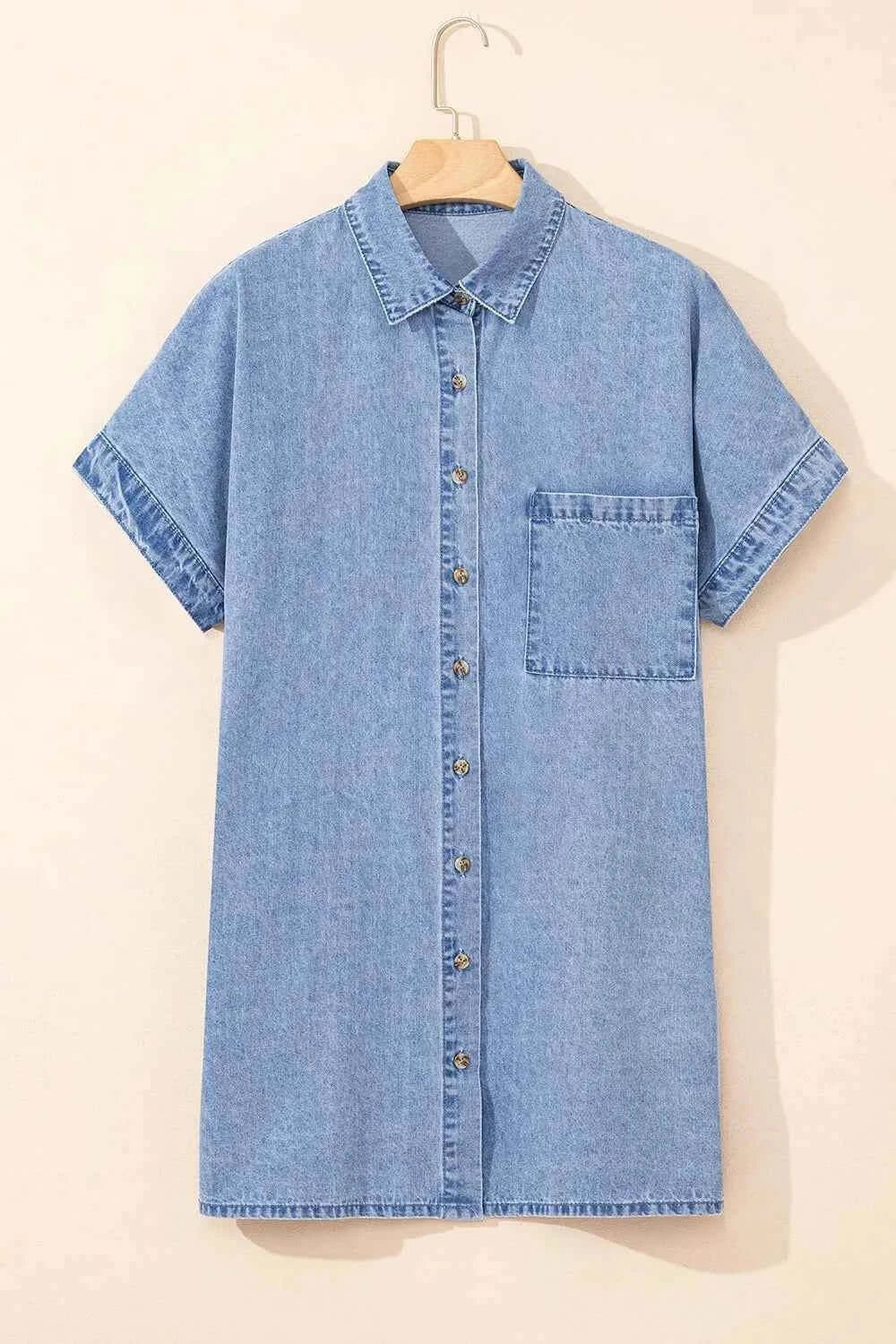 Button Down Short Sleeve Denim Dress