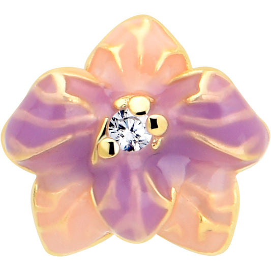 20G 7mm Clear Gem Gold Tone Pastel Flower L Shape Nose Ring