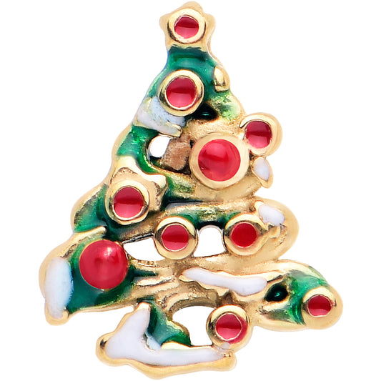 Gold Tone Snowy Christmas Tree Holiday Barbell Tongue Ring