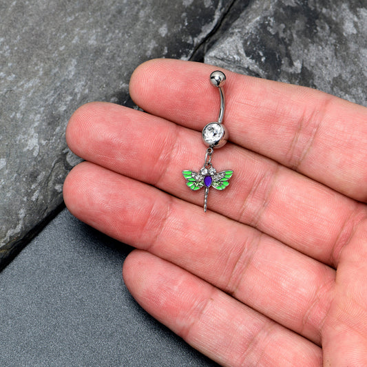Green Clear Gem Bright Dragonfly Blue Dangle Belly Ring