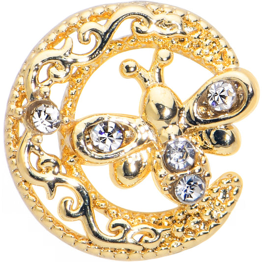 20G 7mm Clear Gem Gold Tone Lunar Dragonfly L Shape Nose Ring