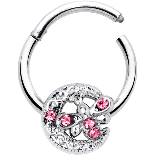 16G 3/8 Pink Gem Lunar Dragonfly Hinged Segment Ring