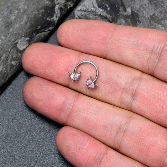 16G 3/8 Pink Gem Fancy Fab Butterfly Horseshoe Circular Barbell