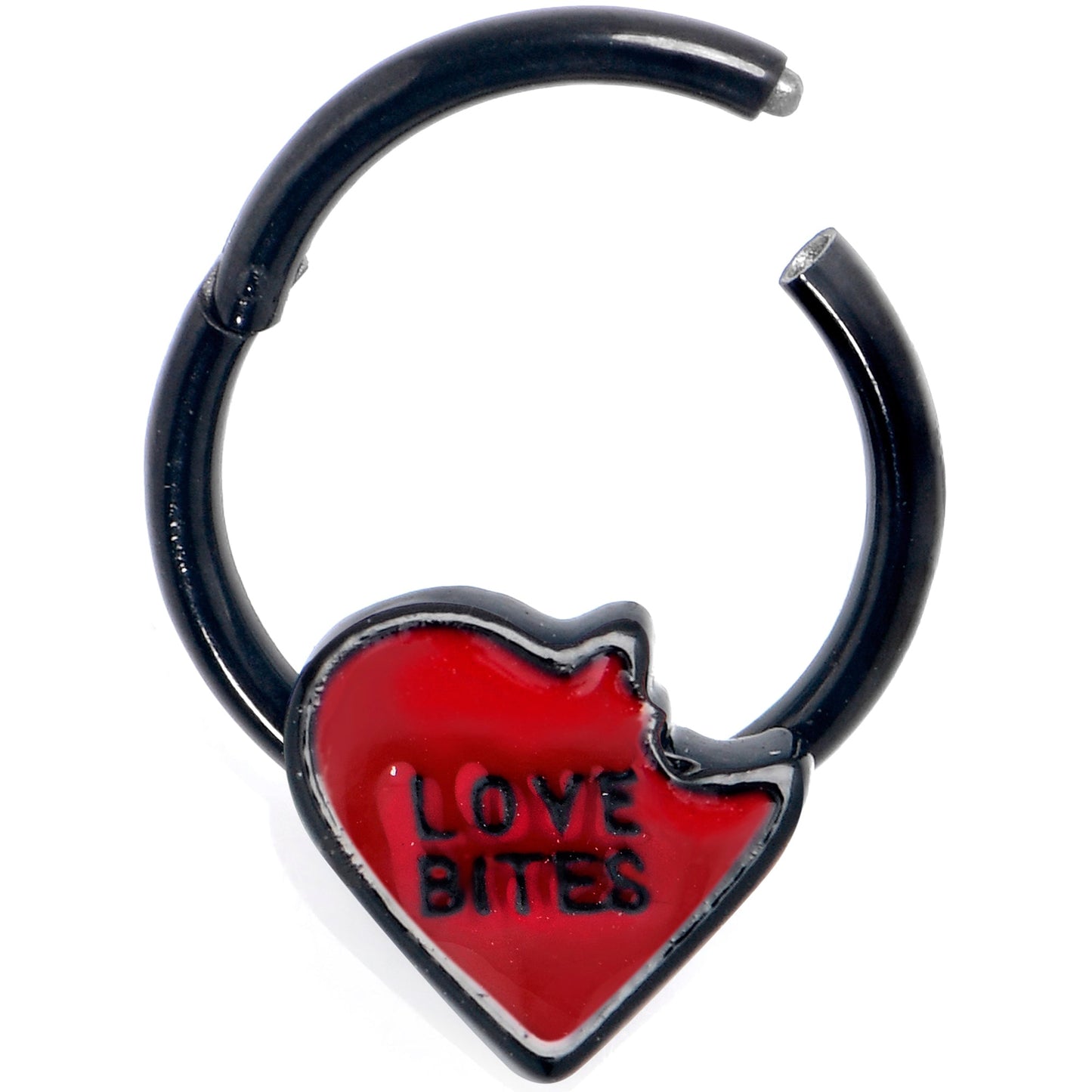 16G 3/8 Black Love Bites Heart Valentine Hinged Segment Ring