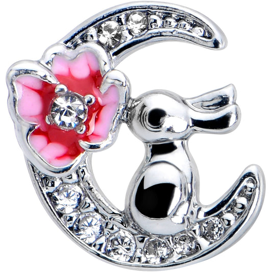 20G 7mm Clear CZ Gem Rabbit On The Moon Pink L Shape Nose Ring
