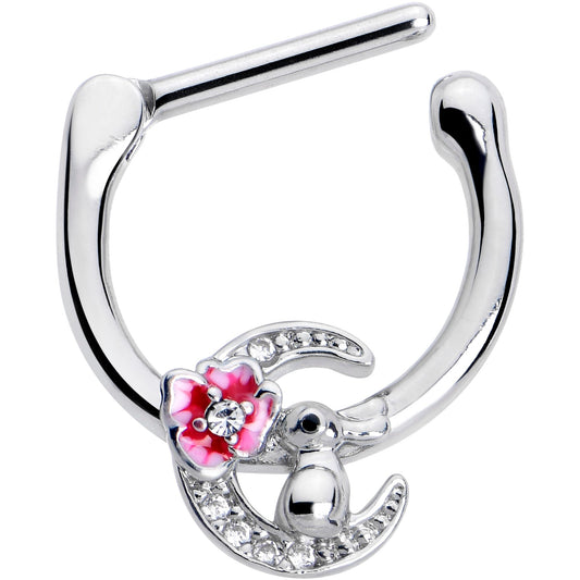 16G 5/16 Clear CZ Gem Rabbit On The Moon Pink Cartilage Clicker