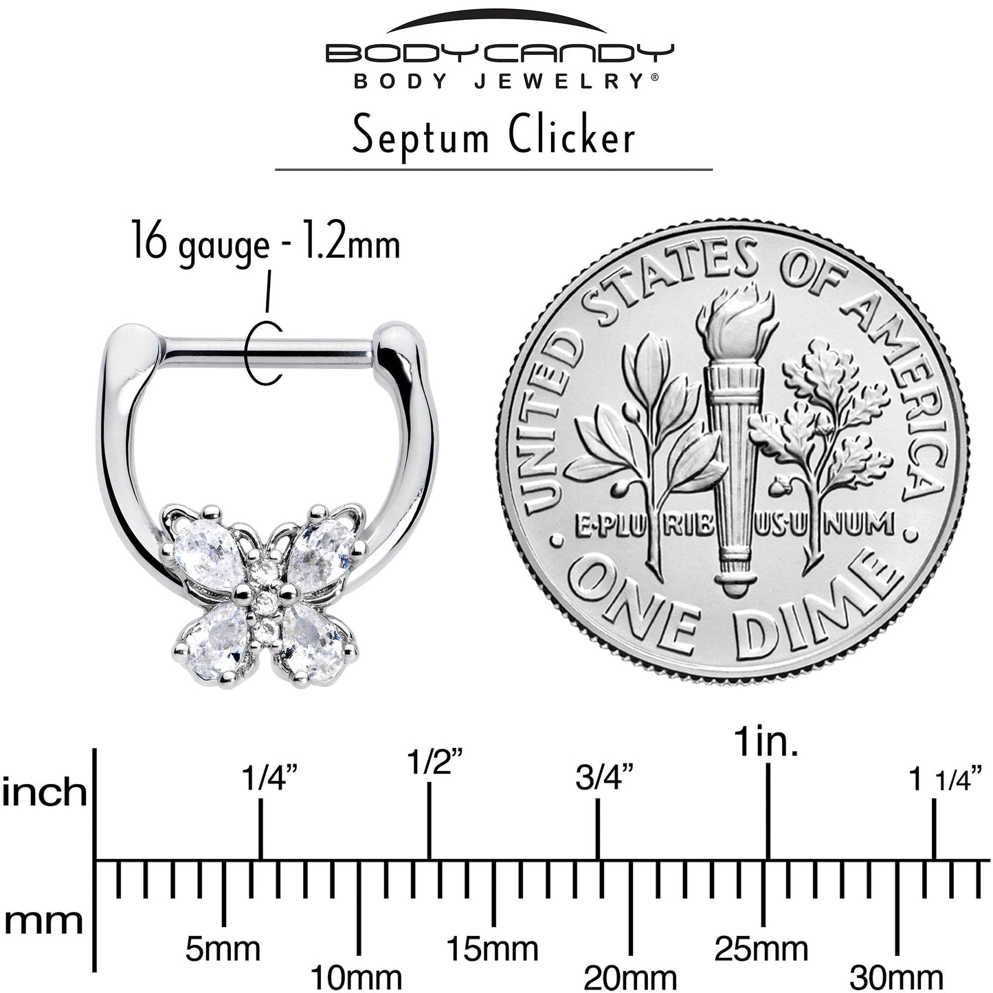 16G 5/16 Clear Gem Baroque Beauty Butterfly Cartilage Clicker