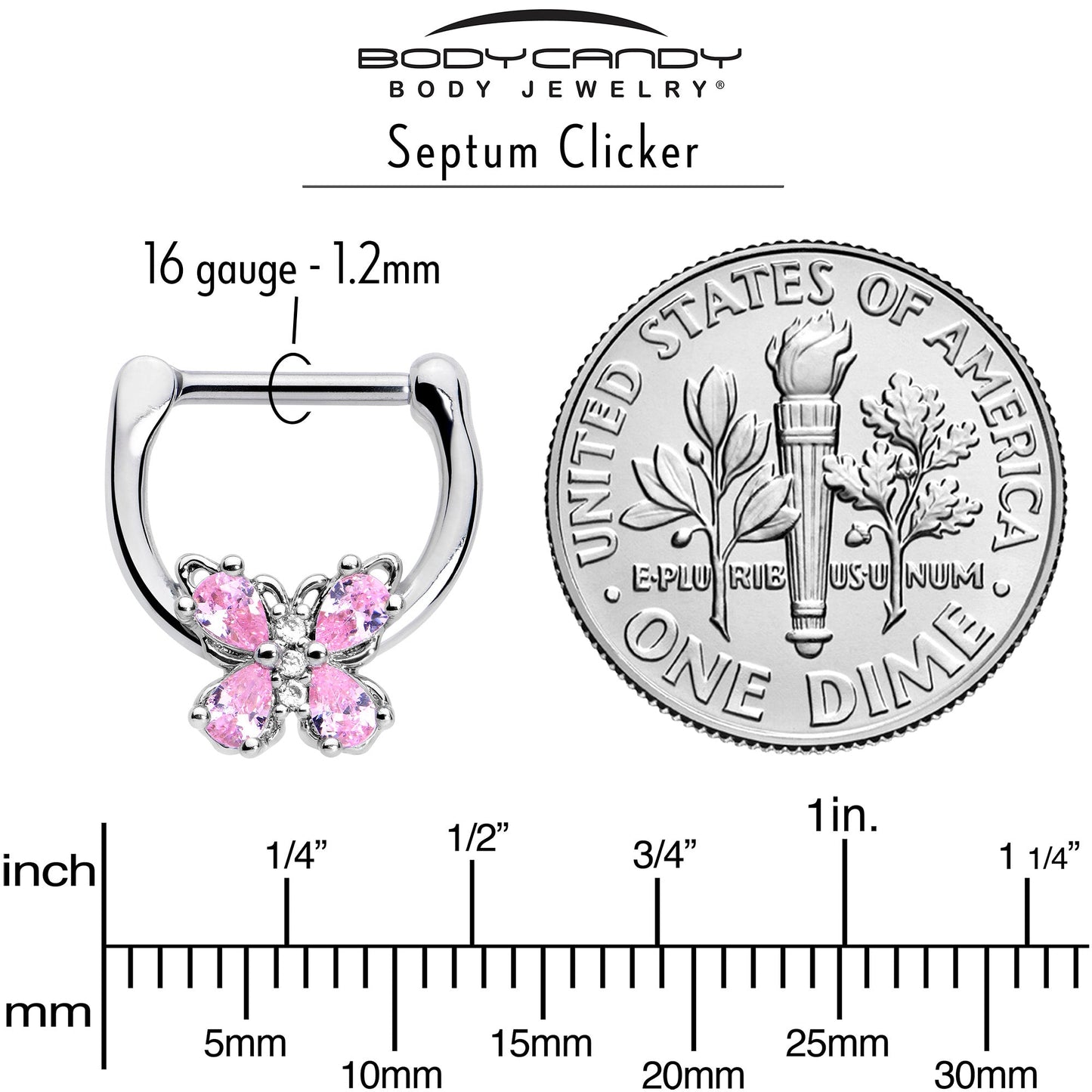 16G 5/16 Pink Gem Baroque Beauty Butterfly Cartilage Clicker