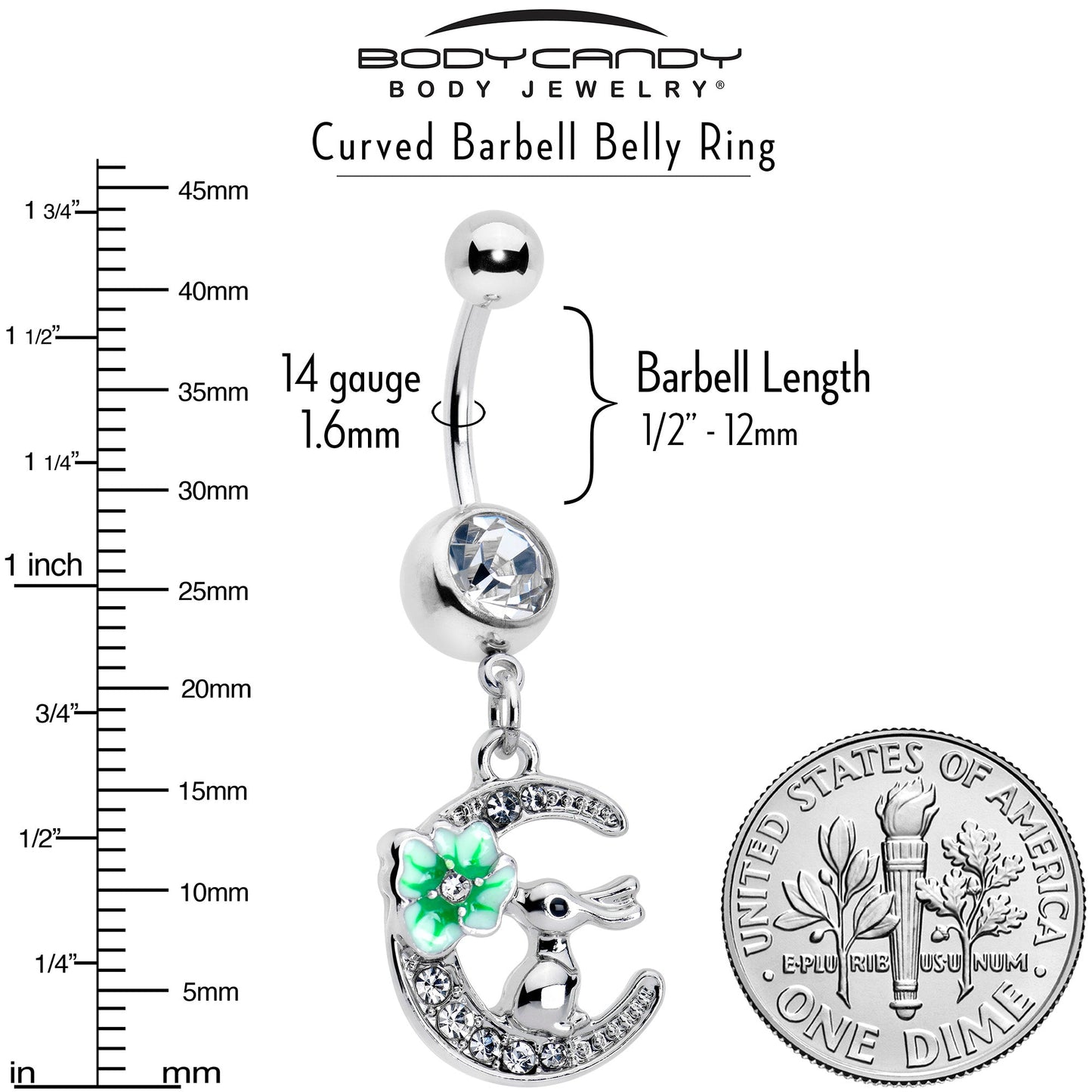 Clear Gem Rabbit On The Moon Green Dangle Belly Ring