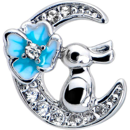 16G 1/4 Clear CZ Gem Rabbit On The Moon Blue Cartilage Earring