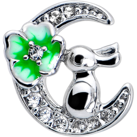 20G 7mm Clear CZ Gem Rabbit On The Moon Green L Shape Nose Ring