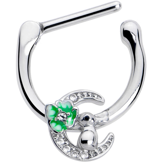 16G 5/16 Clear CZ Gem Rabbit On The Moon Green Cartilage Clicker