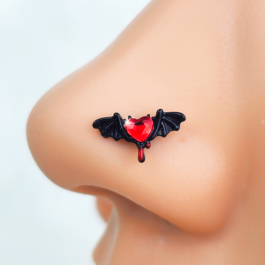 20G 7mm Red Gem Black Bleeding Heart Bat Left Side Nose Screw