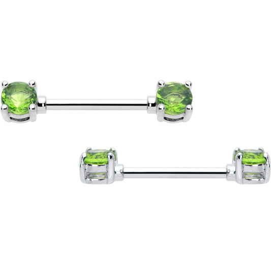 14G 9/16 Green CZ Gem August Birthstone Nipple Ring Set