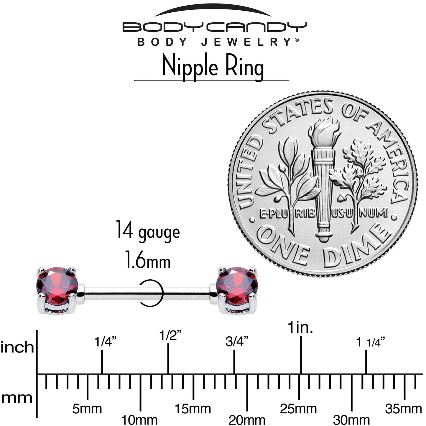 14G 9/16 Red CZ Gem July Birthstone Nipple Ring Set