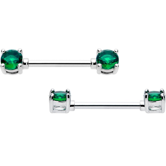 14G 9/16 Green CZ Gem May Birthstone Nipple Ring Set