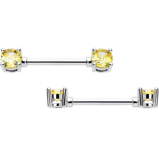 14G 9/16 Yellow CZ Gem November Birthstone Nipple Ring Set