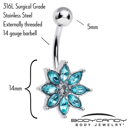 Blue Gem Flower Elegance Bloom Belly Ring