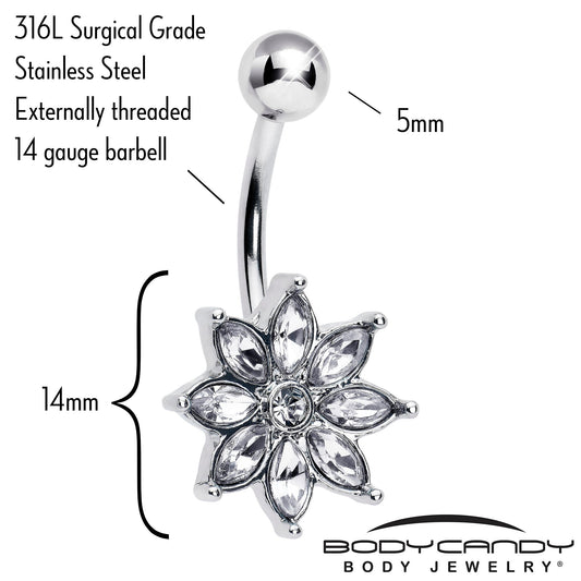 Clear Gem Flower Elegance Bloom Belly Ring