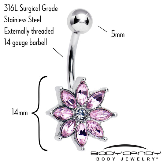 Pink Gem Flower Elegance Bloom Belly Ring