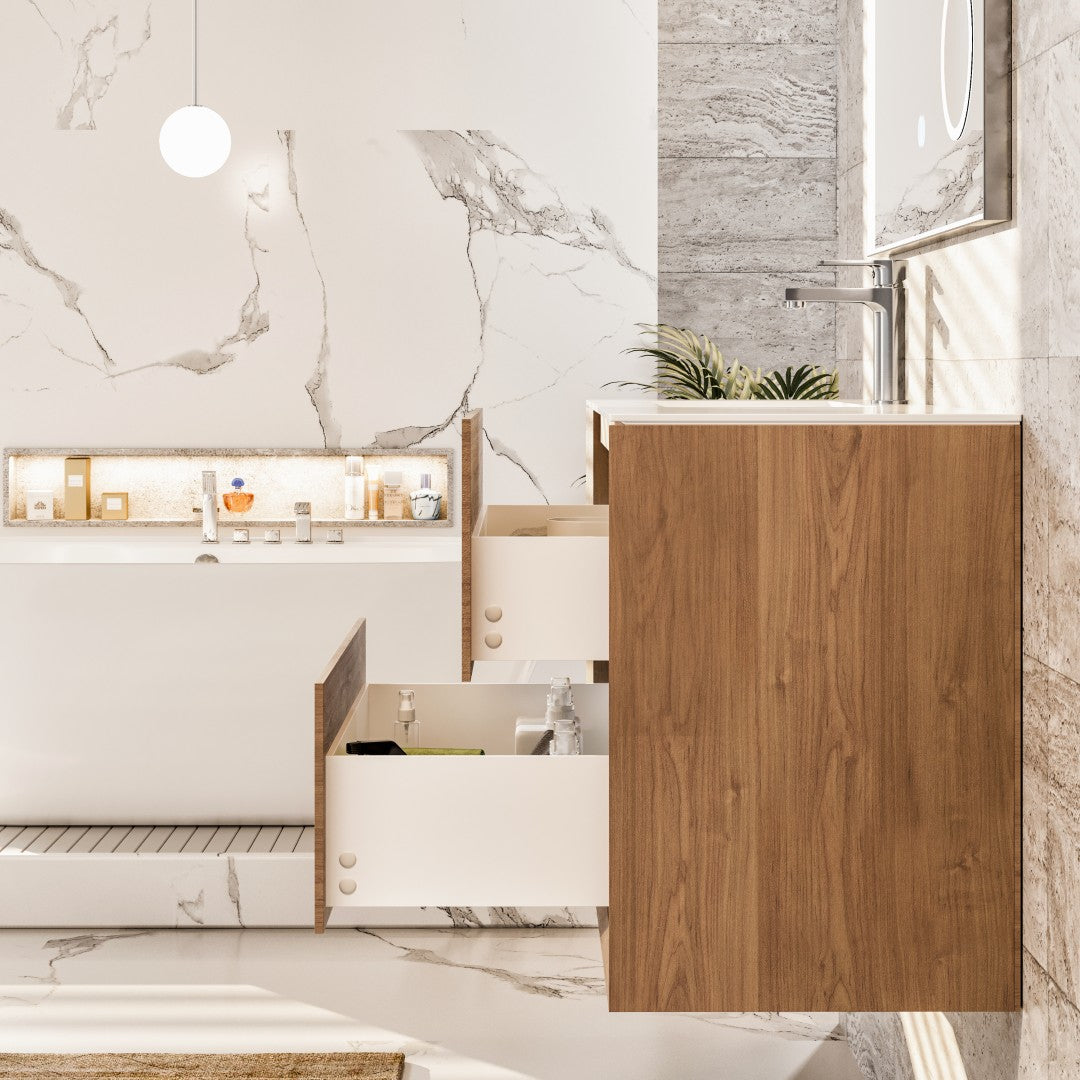 Eviva Prancer Wall Mount Bath Vanity with Solid Surface Top and Integrated Sink