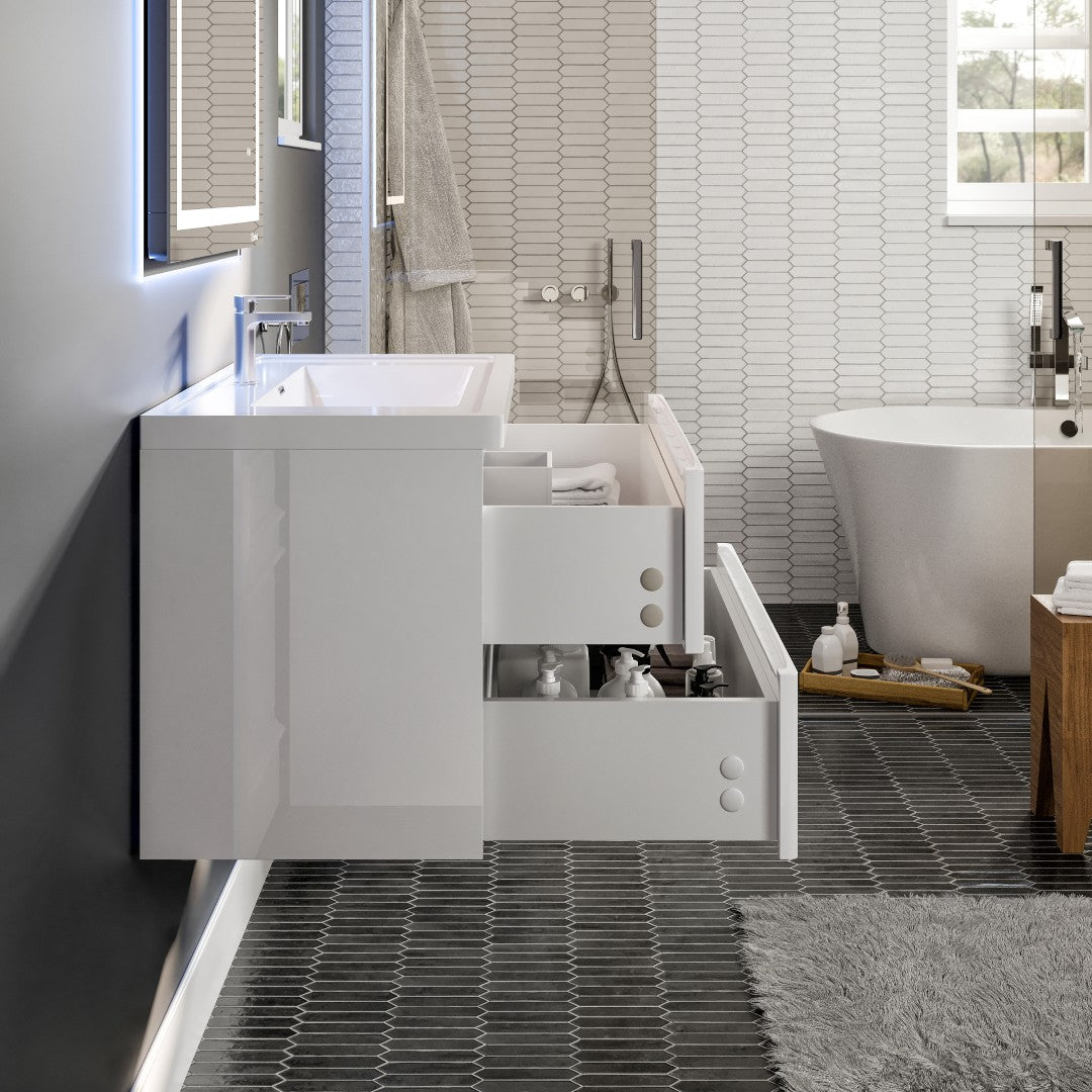 Eviva Glazzy Wall Mount Bath Vanity with Acrylic Top and Integrated Sink