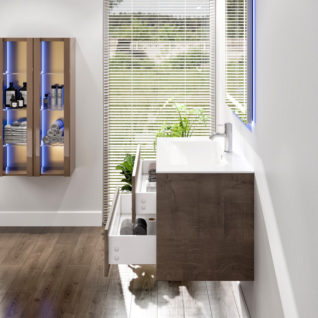 Eviva Luna Wall Mount Bath Vanity with Porcelain Top and Integrated Sink (24"-32")