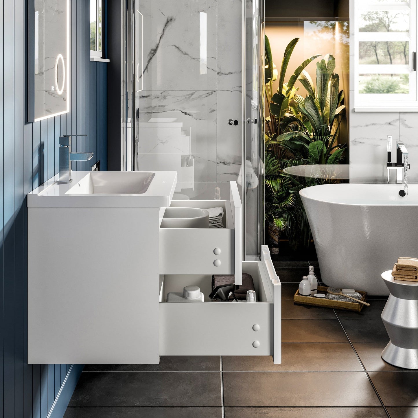 Eviva Maui Wall Mount Bath Vanity with Acrylic Top and Integrated Sink