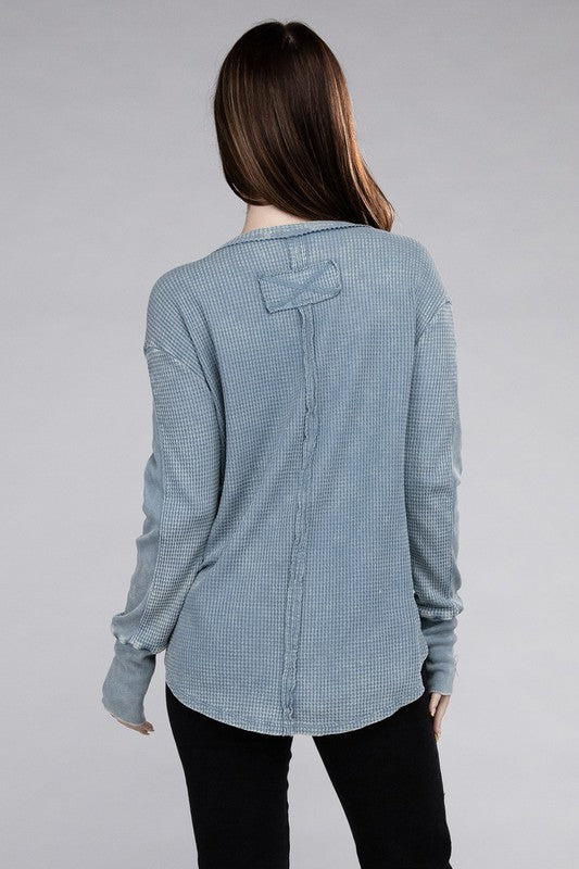 ZENANA Washed Baby Waffle Long Sleeve Top