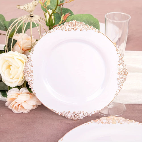 Elegant Gold Rim Plastic Dinnerware Set 50pcs Reusable