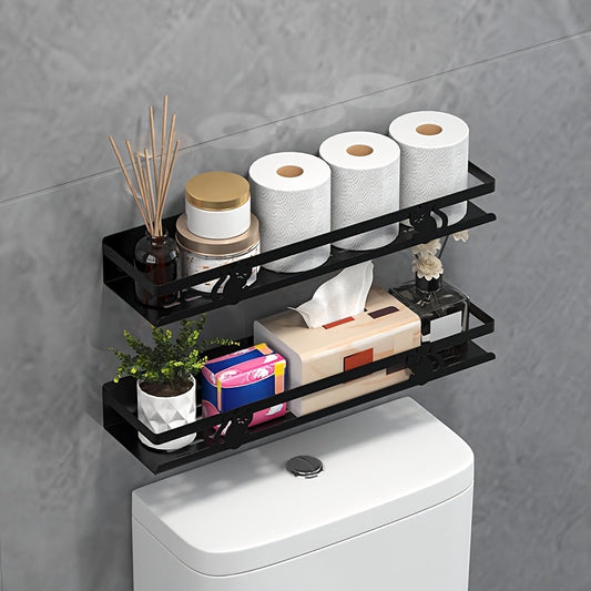 NoDrill Black Bathroom Storage Rack SpaceSaving Iron Organizer