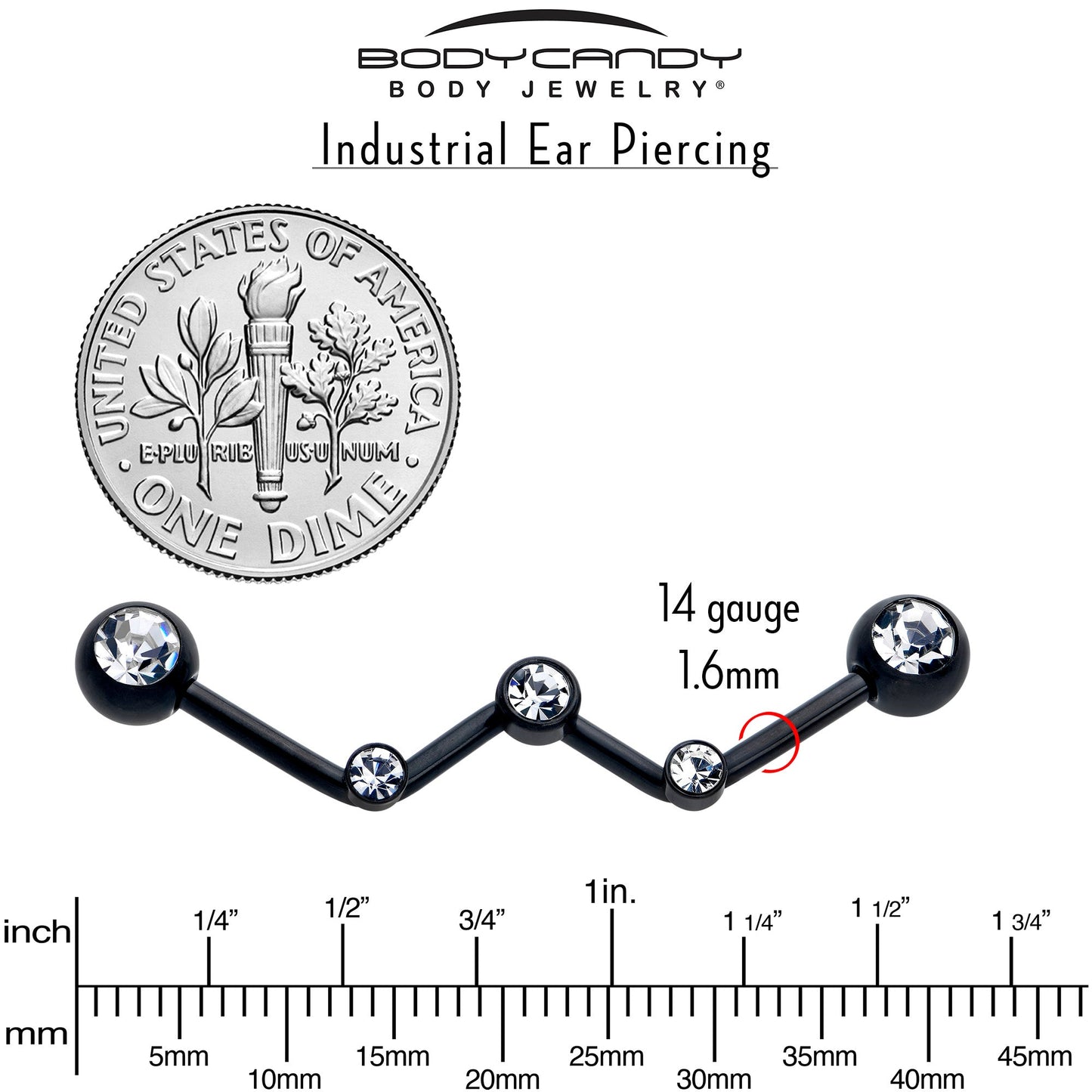 14G Clear Gem Black Constellation Style Project Bar 32mm