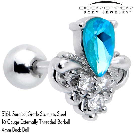 16G 1/4 Blue Gem Style Simplicity Cartilage Tragus Earring