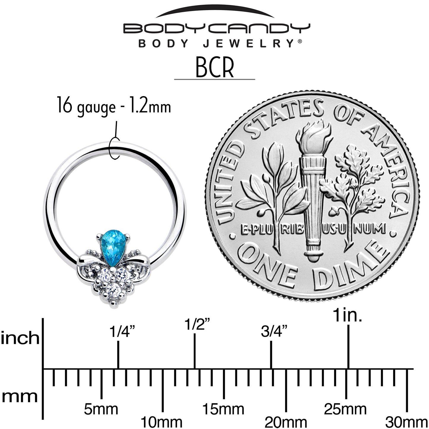 16G 3/8 Blue Gem Style Simplicity BCR Captive Ring