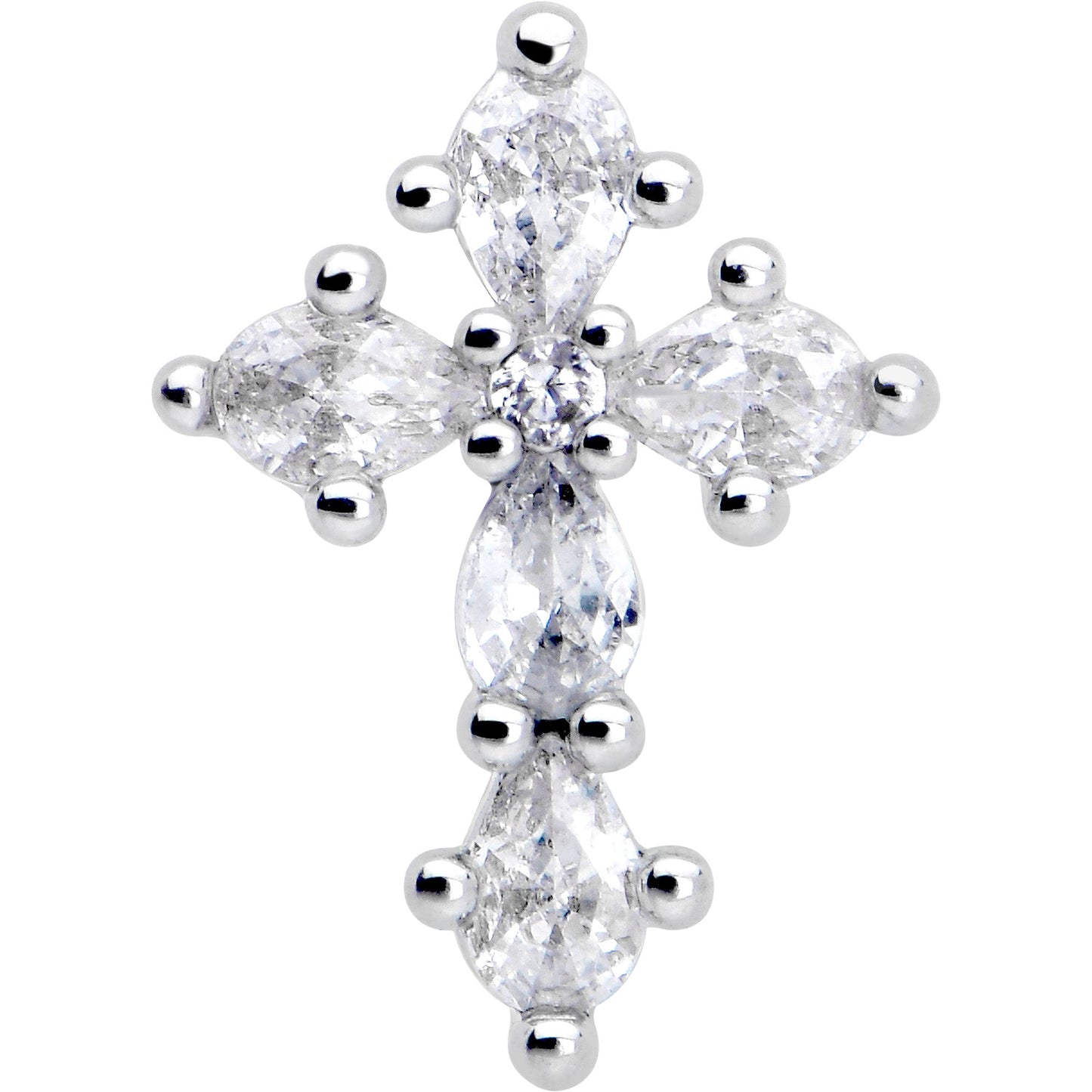 20G 7mm Clear CZ Gem Cross Dangle L Shape Nose Ring