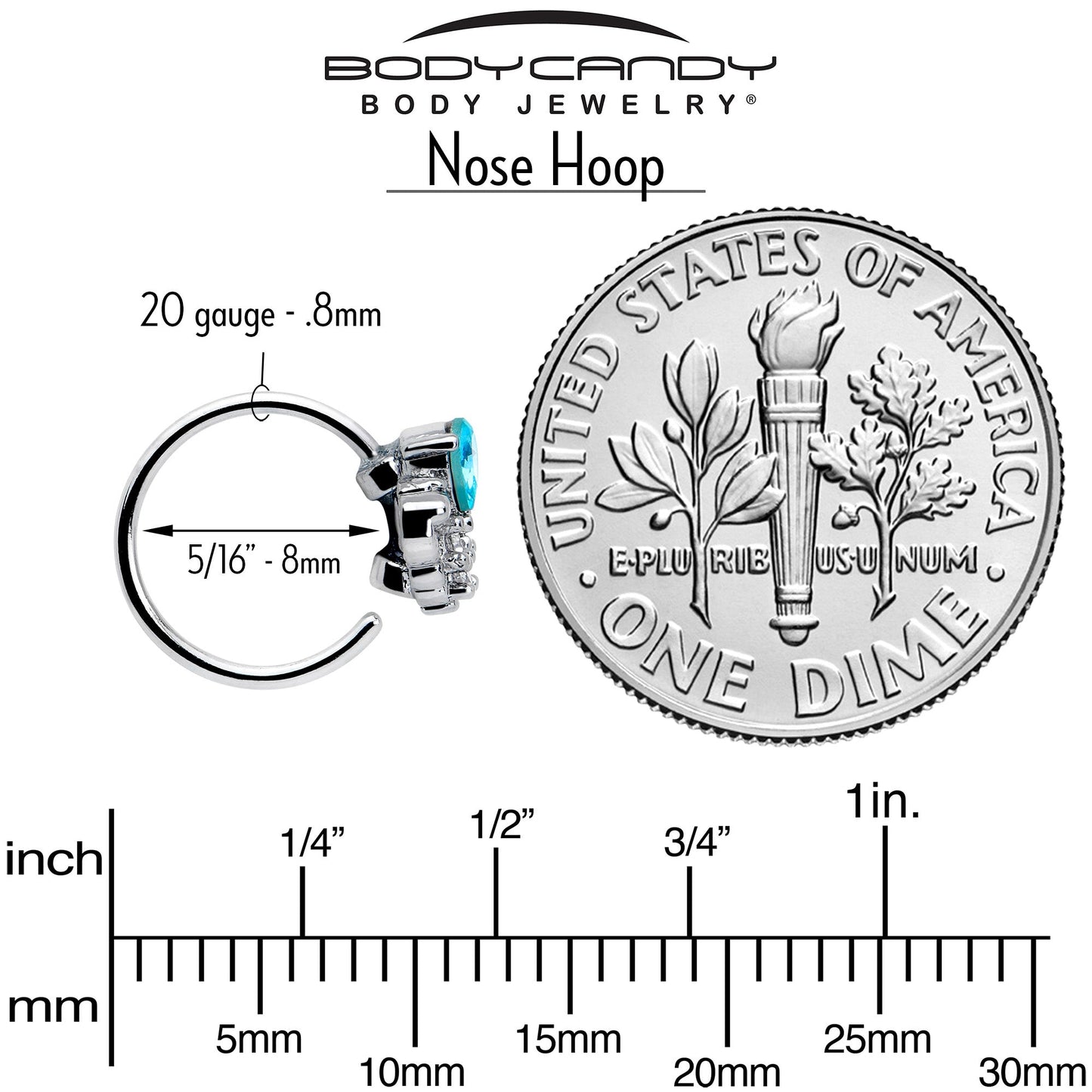 20G 5/16 Blue Gem Style Simplicity Nose Hoop